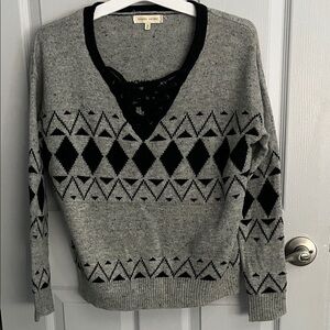 Gilded Intent Gray and Black V-Neck Sweater